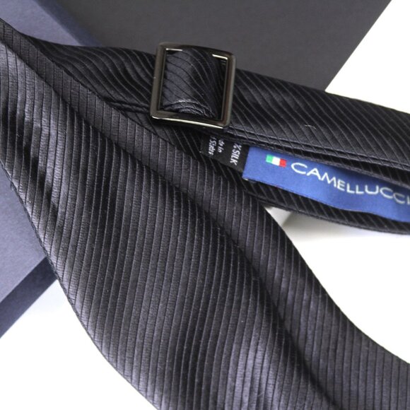 Camellucci Men's Self-tied Bow Tie Black Micro Stripe Silk S727 - Picture 3 of 16